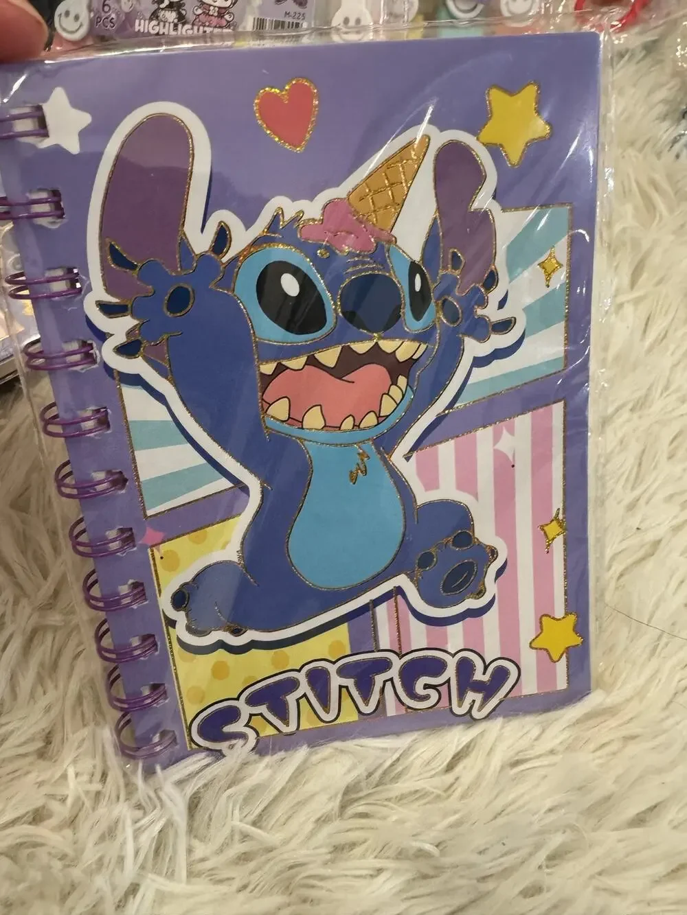 Stitch ice cream notebook size A6 spiral lined pages sparkles purple